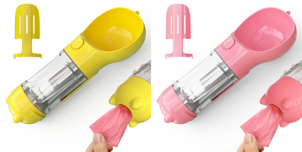 3-in-1 Portable Dog Water Bottle with Food & Waste Bag Holder