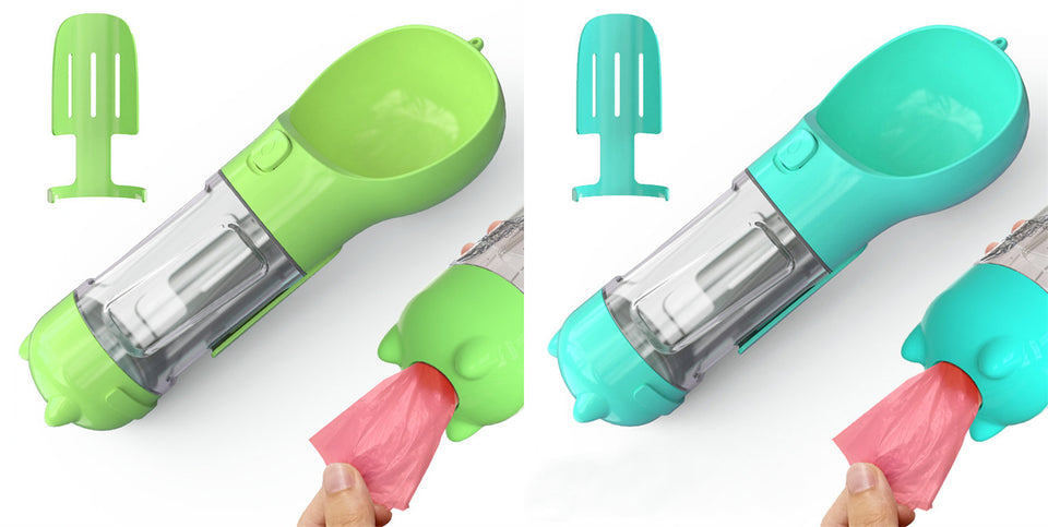 3-in-1 Portable Dog Water Bottle with Food & Waste Bag Holder
