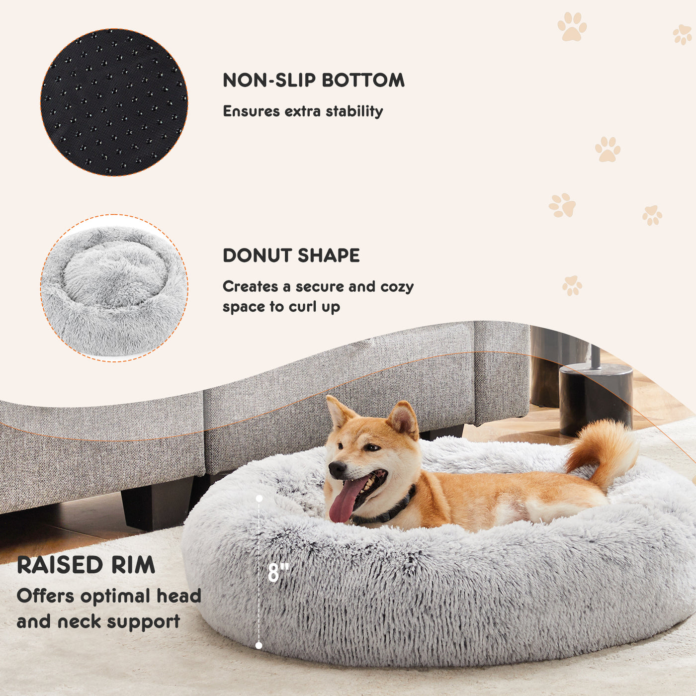 Pluma Paws Round Plush Faux Fur Dog & Cat Bed – Cozy Comfort