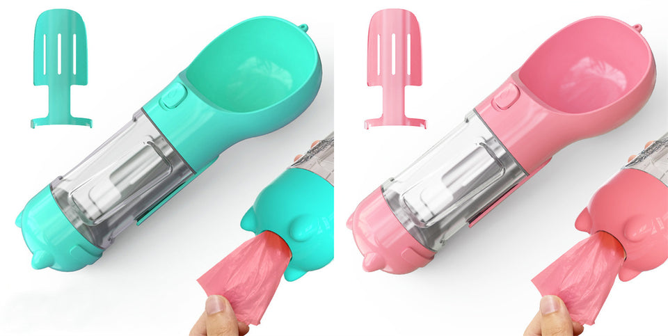 3-in-1 Portable Dog Water Bottle with Food & Waste Bag Holder