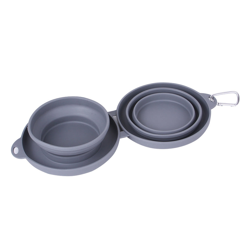 Collapsible Double Pet Bowl with Mat – Travel Dog & Cat Feeder