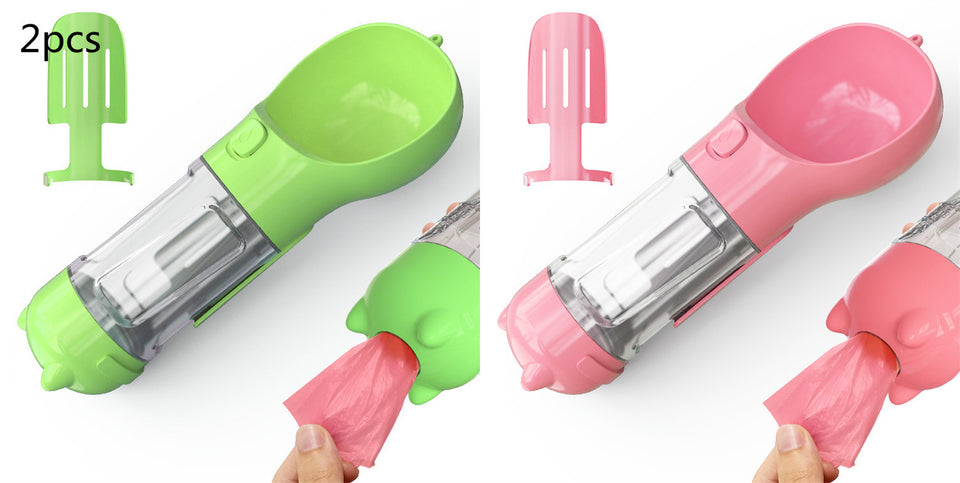 3-in-1 Portable Dog Water Bottle with Food & Waste Bag Holder