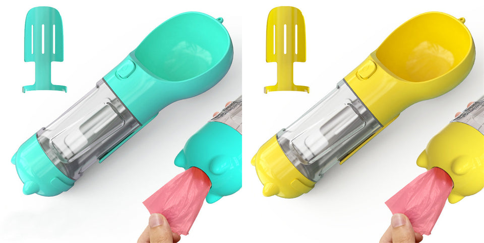 3-in-1 Portable Dog Water Bottle with Food & Waste Bag Holder