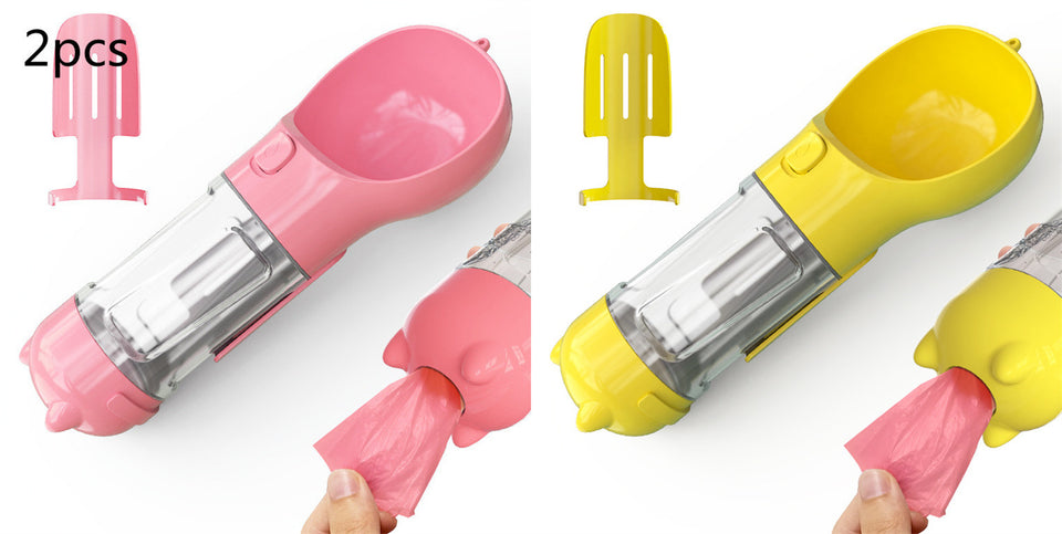 3-in-1 Portable Dog Water Bottle with Food & Waste Bag Holder
