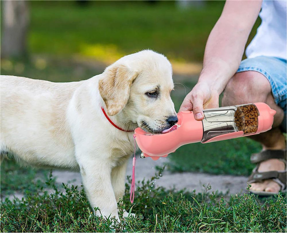 3 in 1 portable dog water bottle with food and waste bag holder