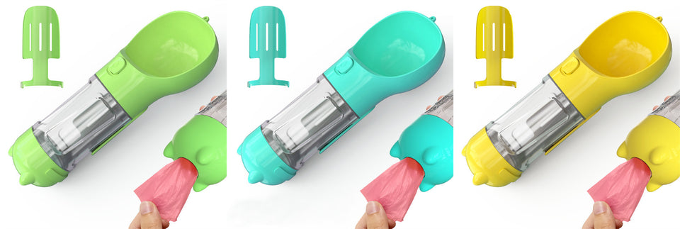 3-in-1 Portable Dog Water Bottle with Food & Waste Bag Holder
