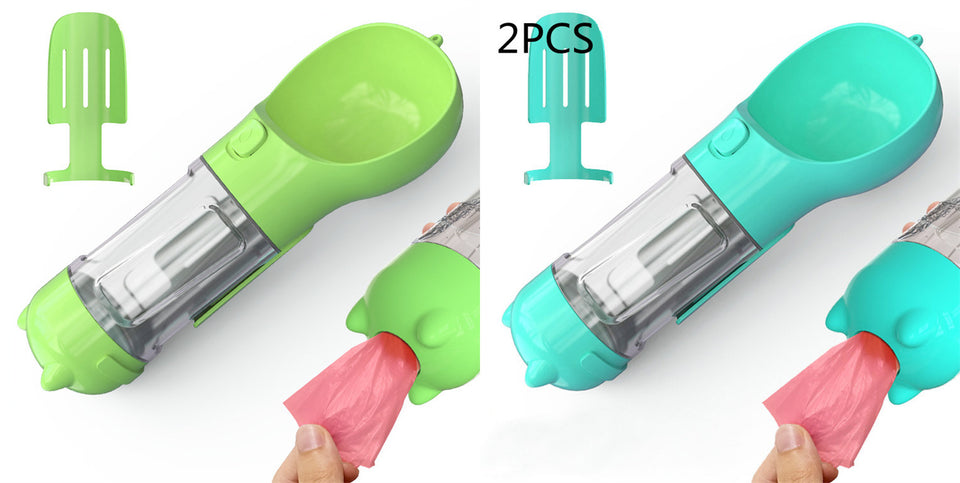 3-in-1 Portable Dog Water Bottle with Food & Waste Bag Holder