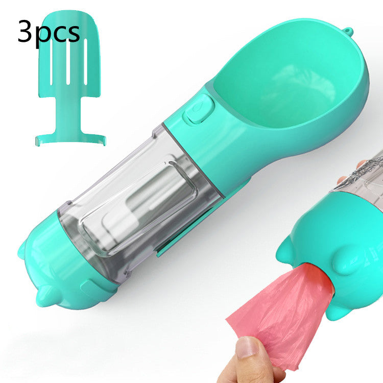 3-in-1 Portable Dog Water Bottle with Food & Waste Bag Holder