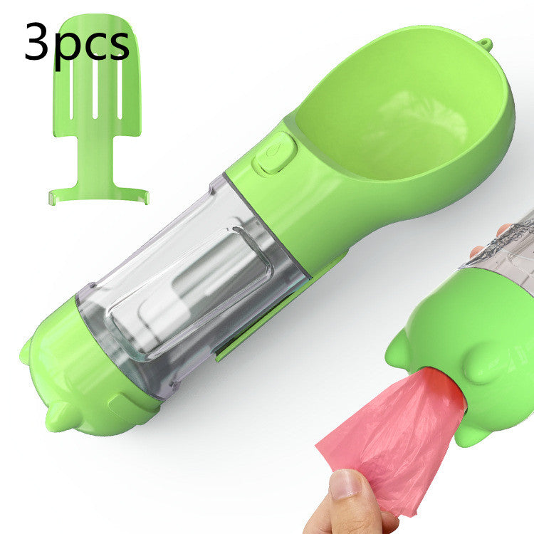 3-in-1 Portable Dog Water Bottle with Food & Waste Bag Holder