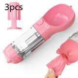 3-in-1 Portable Dog Water Bottle with Food & Waste Bag Holder