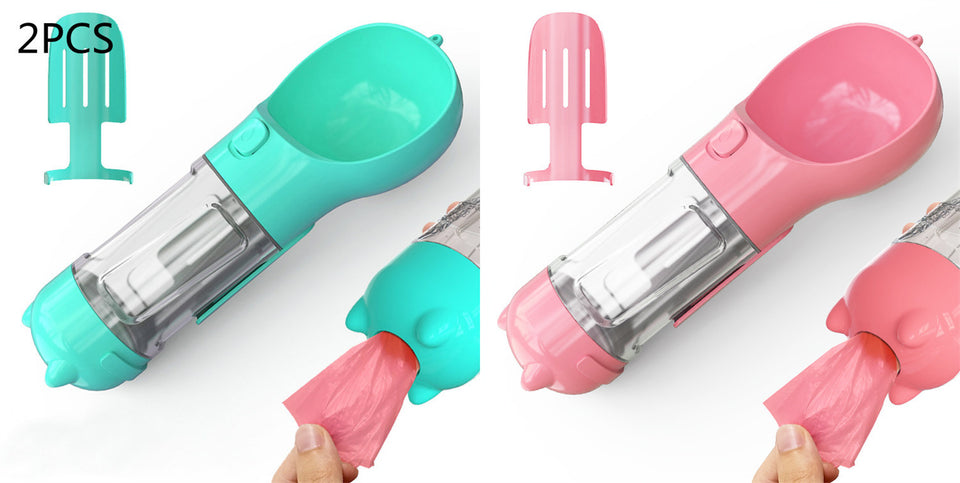3-in-1 Portable Dog Water Bottle with Food & Waste Bag Holder