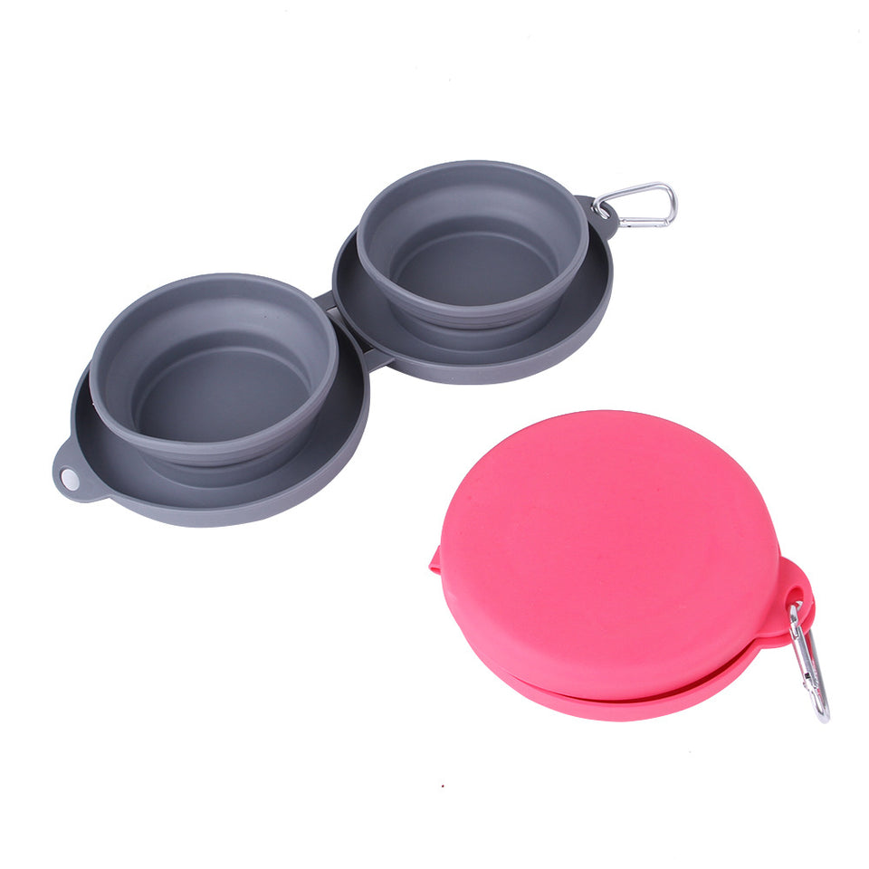 Collapsible Double Pet Bowl with Mat – Travel Dog & Cat Feeder