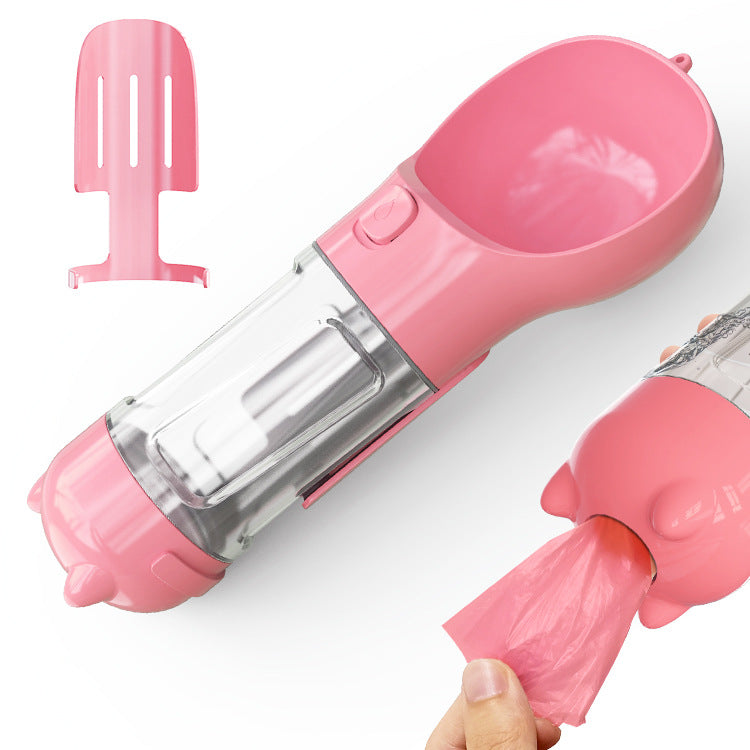 3-in-1 Portable Dog Water Bottle with Food & Waste Bag Holder