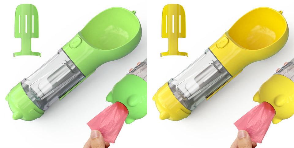 3-in-1 Portable Dog Water Bottle with Food & Waste Bag Holder