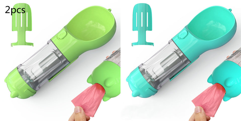 3-in-1 Portable Dog Water Bottle with Food & Waste Bag Holder