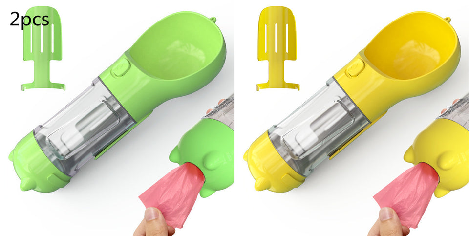 3-in-1 Portable Dog Water Bottle with Food & Waste Bag Holder