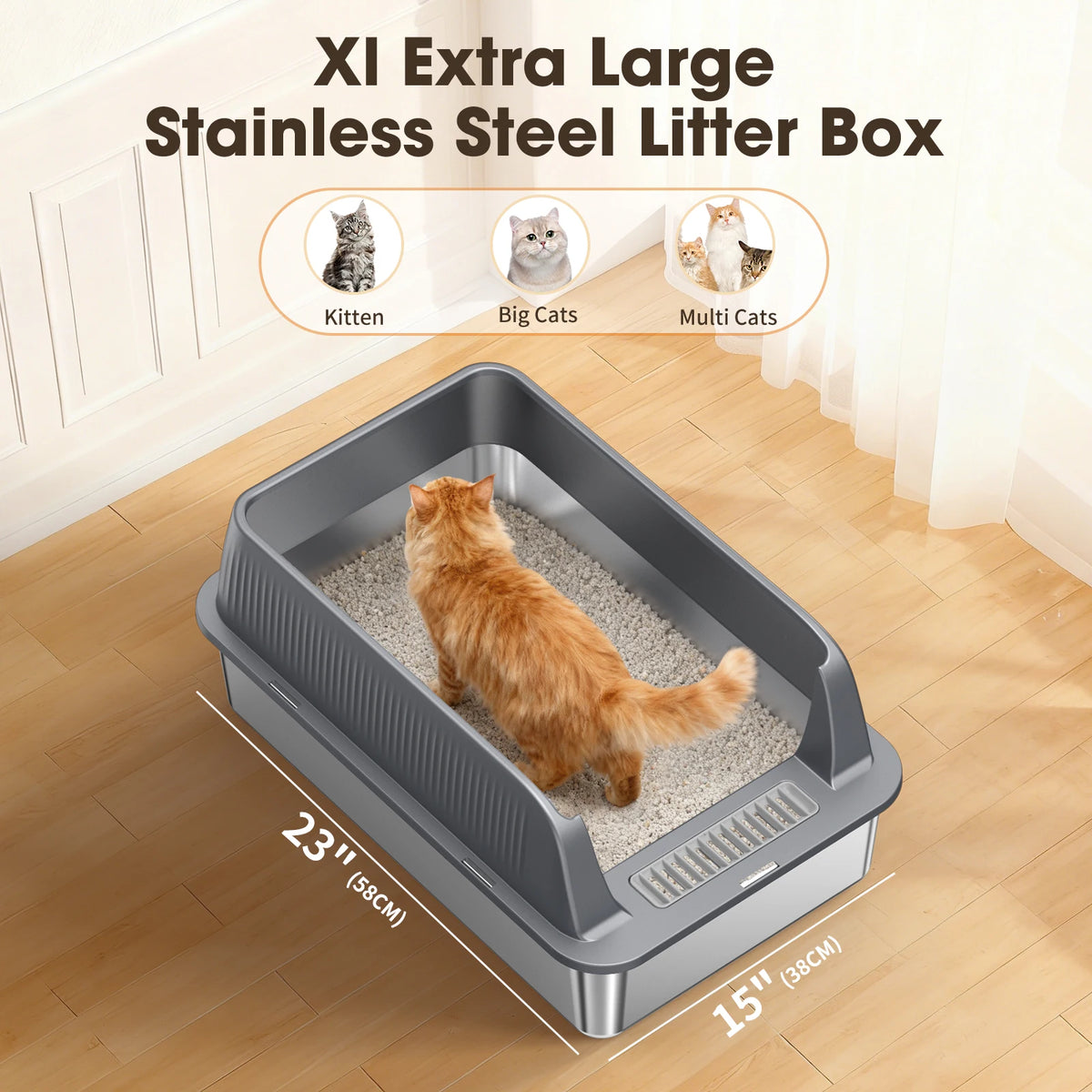 Pluma Paws Extra Large Stainless Steel Cat Litter Box