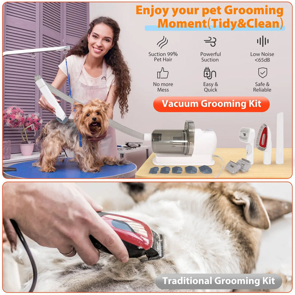 All-in-One Dog Grooming Vacuum Kit – Low Noise Pet Clipper Set