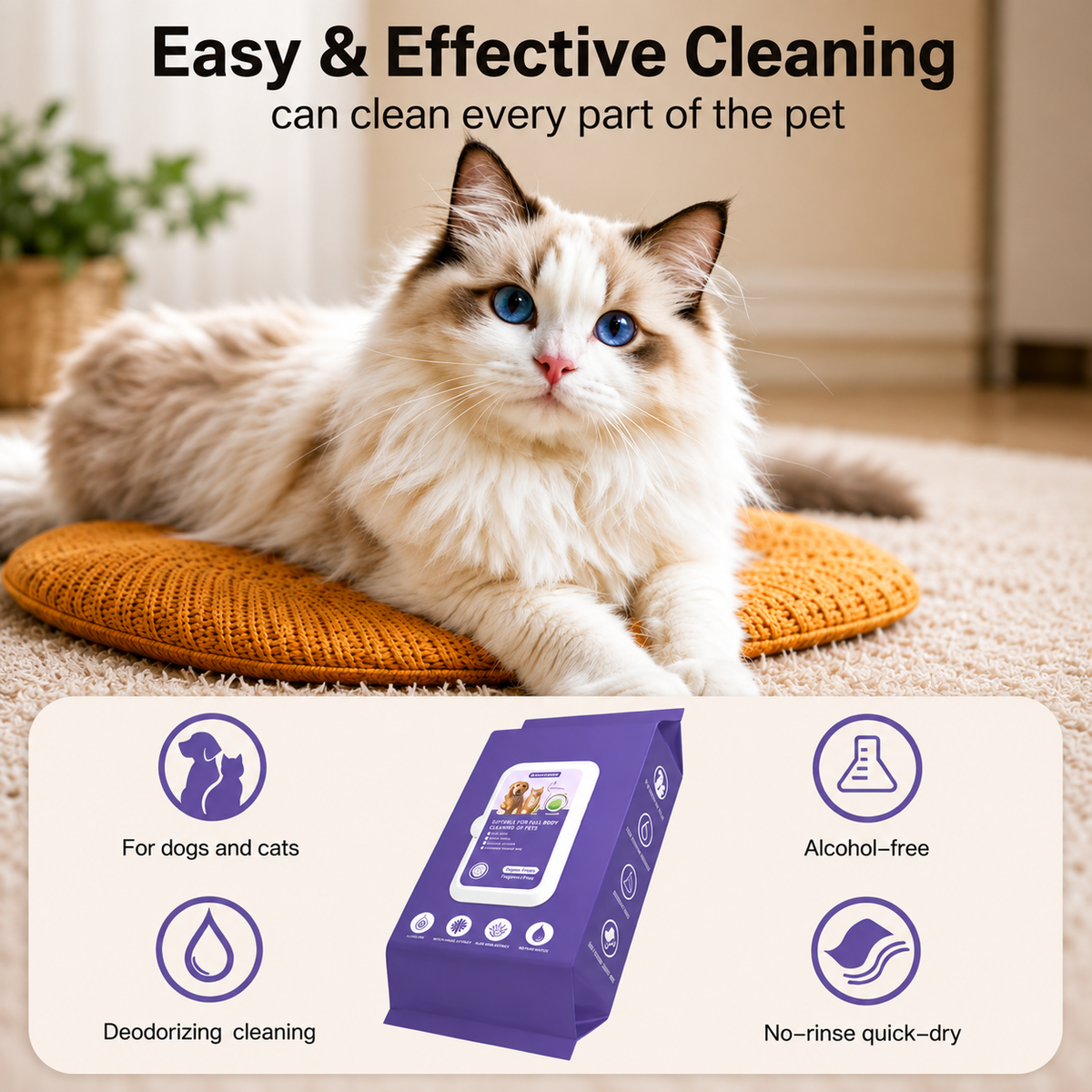 Pluma Paws No-Rinse Pet Bathing Gloves – Dog & Cat Cleaning Wipes
