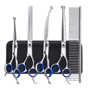 Groom Your Pet Like a Pro — Right at Home

Skip expensive grooming appointments and take control of your pet’s care. This professional grooming scissors kit lets you safely trim, shape, and style your dog or cat’s coat with precision and ease — all from the comfort of home.
Key Benefits
Salon-Quality Grooming at Home – Achieve clean, smooth cuts without costly groomer visits.
Safe for Sensitive Areas – Rounded safety tips help prevent accidental nicks around the face, ears, and paws.
Perfect for All Coat