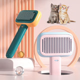 Two pet grooming tools with two cats sitting on a pink background
