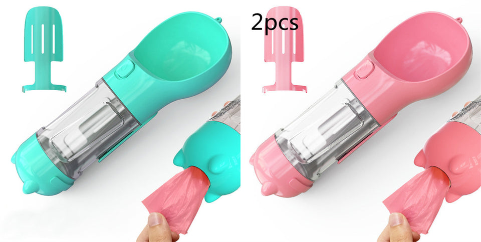 3-in-1 Portable Dog Water Bottle with Food & Waste Bag Holder