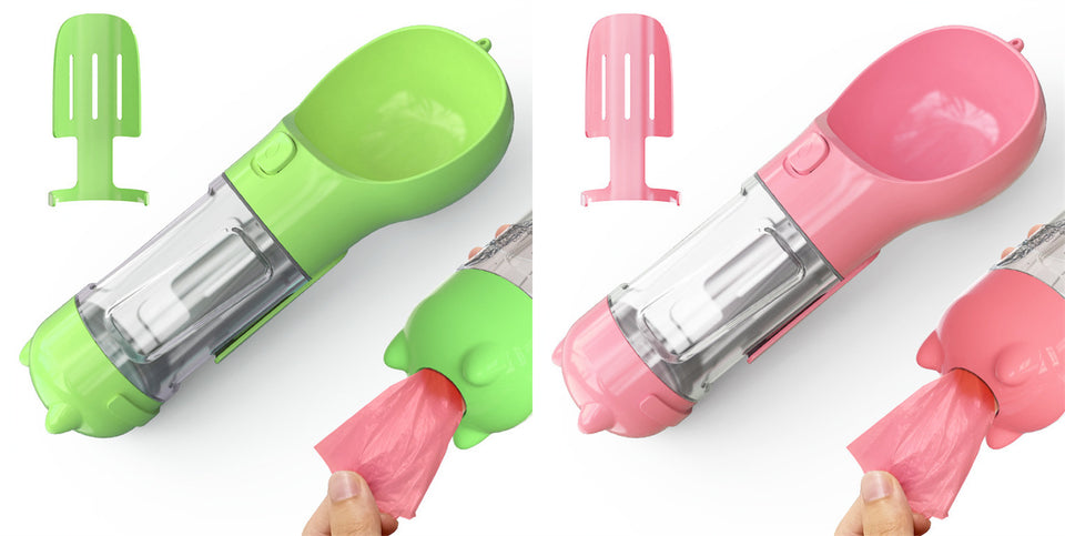 3-in-1 Portable Dog Water Bottle with Food & Waste Bag Holder
