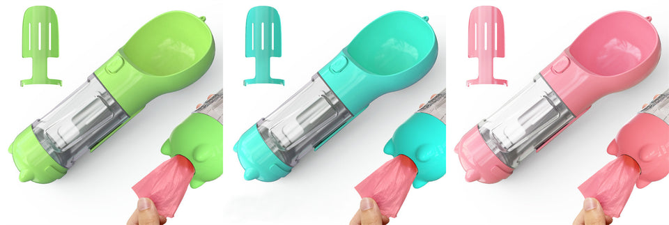 3-in-1 Portable Dog Water Bottle with Food & Waste Bag Holder