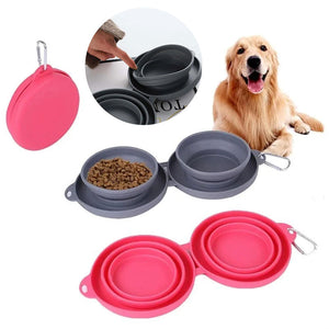 Collapsible Double Pet Bowl with Mat – Travel Dog & Cat Feeder