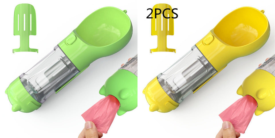 3-in-1 Portable Dog Water Bottle with Food & Waste Bag Holder