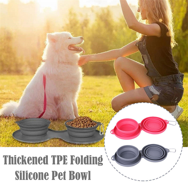 Collapsible Double Pet Bowl with Mat – Travel Dog & Cat Feeder