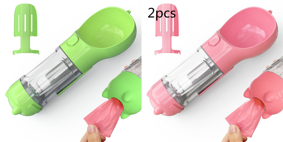 3-in-1 Portable Dog Water Bottle with Food & Waste Bag Holder