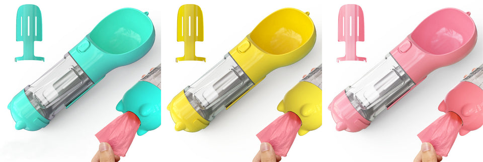 3-in-1 Portable Dog Water Bottle with Food & Waste Bag Holder