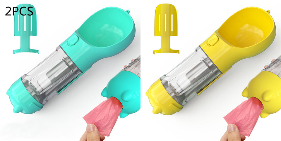 3-in-1 Portable Dog Water Bottle with Food & Waste Bag Holder