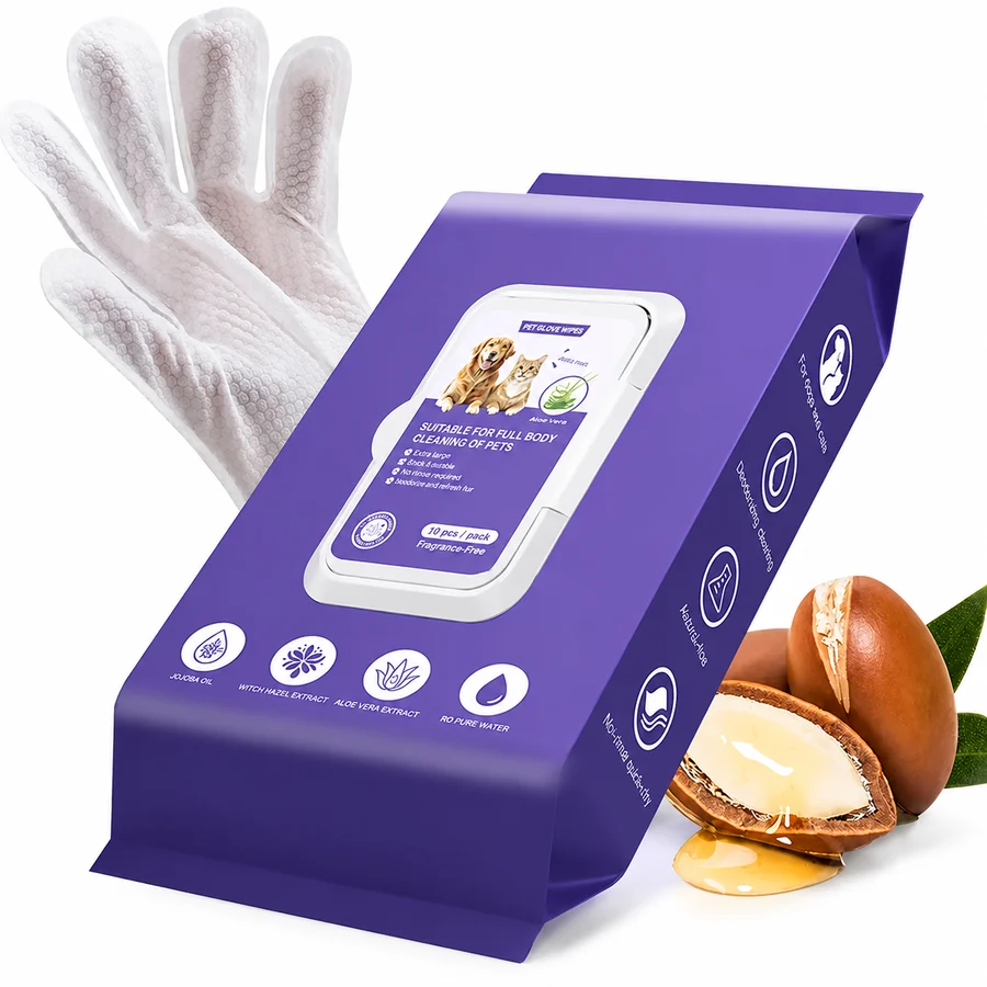 No-rinse pet bathing gloves