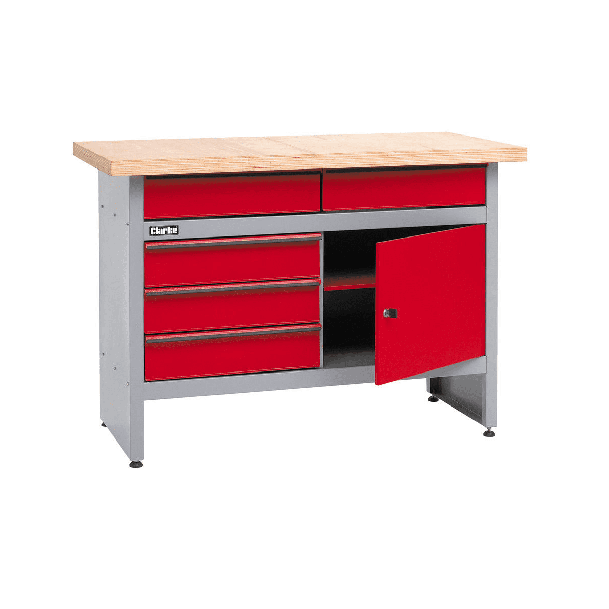 clarke-cwb1205p-workbench-with-5-drawers-and-lockable-cupboard-7481-p.png Clarke CWB1205P Workbench With 5 Drawers And Lockable Cupboard - Image 1