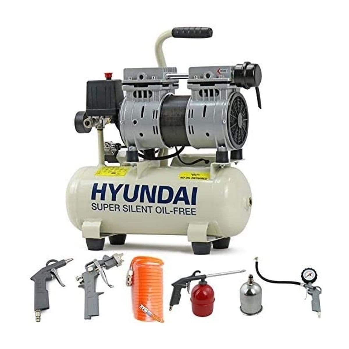 hyundai-air-compressor-hy5508-5-8-litre-4cfm-118psi-silenced-oil-free-0.75hp-with-5-pie-14917-p.jpg Hyundai Air Compressor HY5508+5 8 Litre 4CFM 118psi Silenced Oil Free 0.75hp with 5 Piece Kit - Image 1