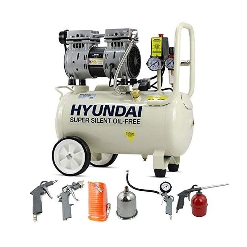 hyundai-air-compressor-hy7524-5-24-litre-5.2cfm-100psi-silenced-oil-free-direct-drive-5-14920-p.jpg Hyundai Air Compressor HY7524+5 24 Litre 5.2CFM/100psi Silenced Oil Free Direct Drive 5 Piece Kit - Image 1